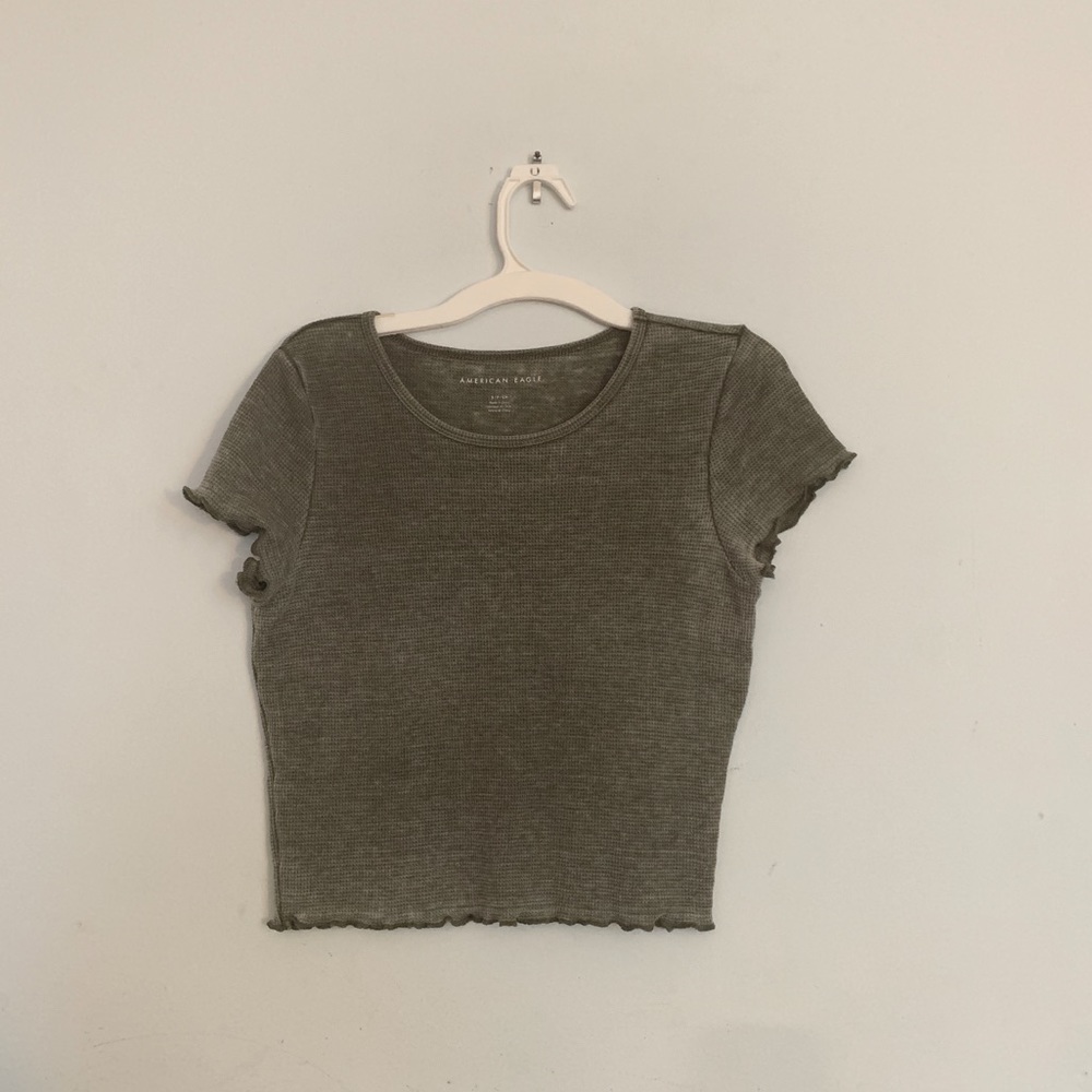 American Eagle Scalloped Army Green Shirt